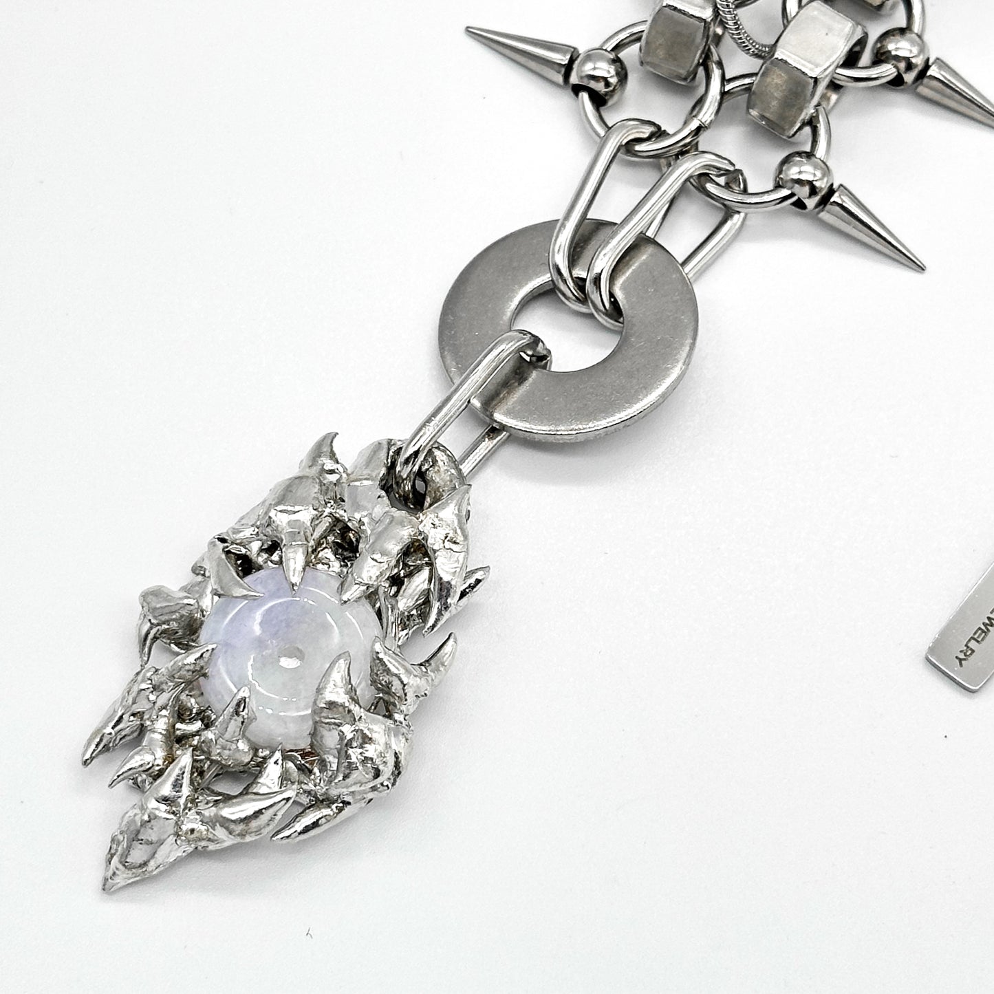Soldered white jade spikes necklace