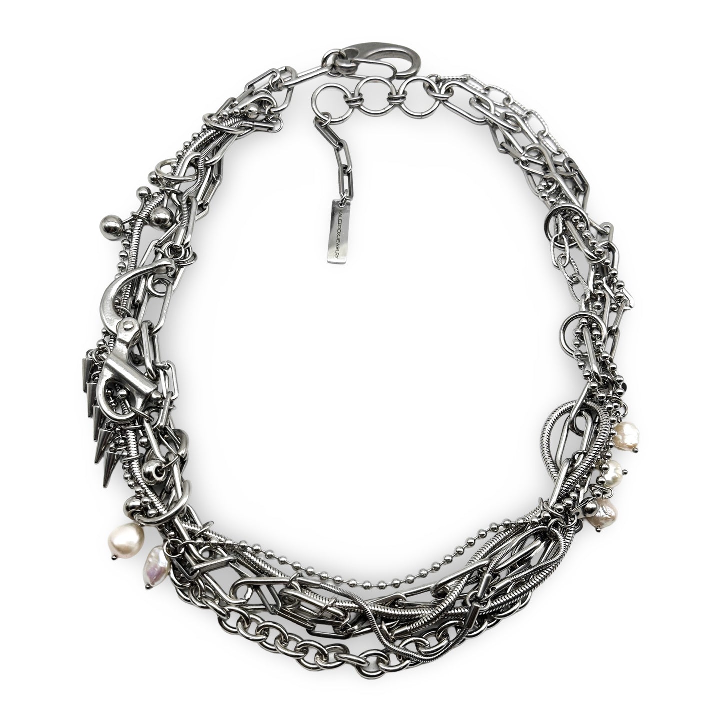 7 chains swirl little pearl, spikes, claps and piercing necklace