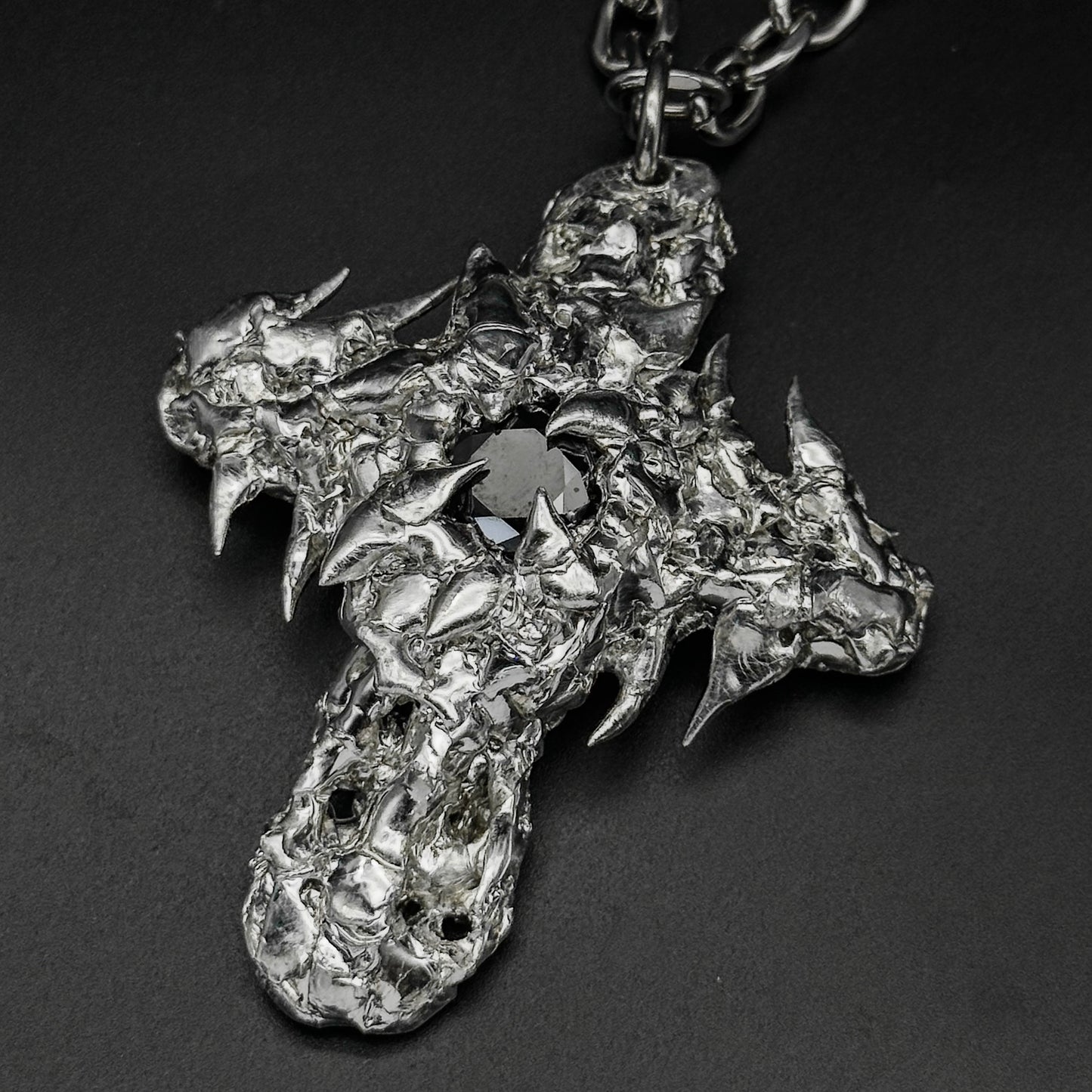 Soldered Black Gem Thorns Cross Necklace