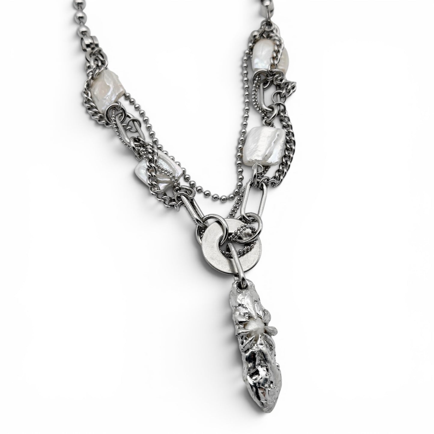 Soldered Pearl Pendant & Square Pearl Chain Necklace