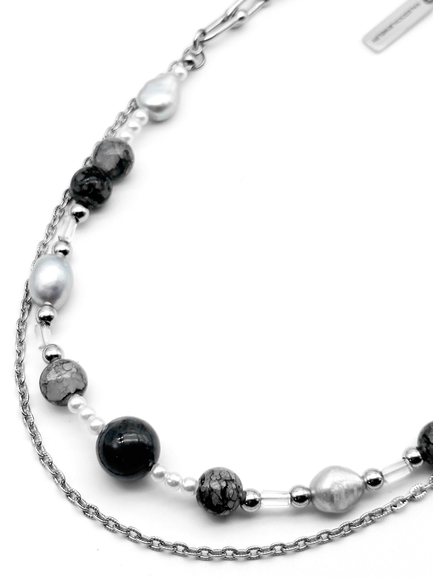 Grey Jade Bead Pearl Chain Necklace
