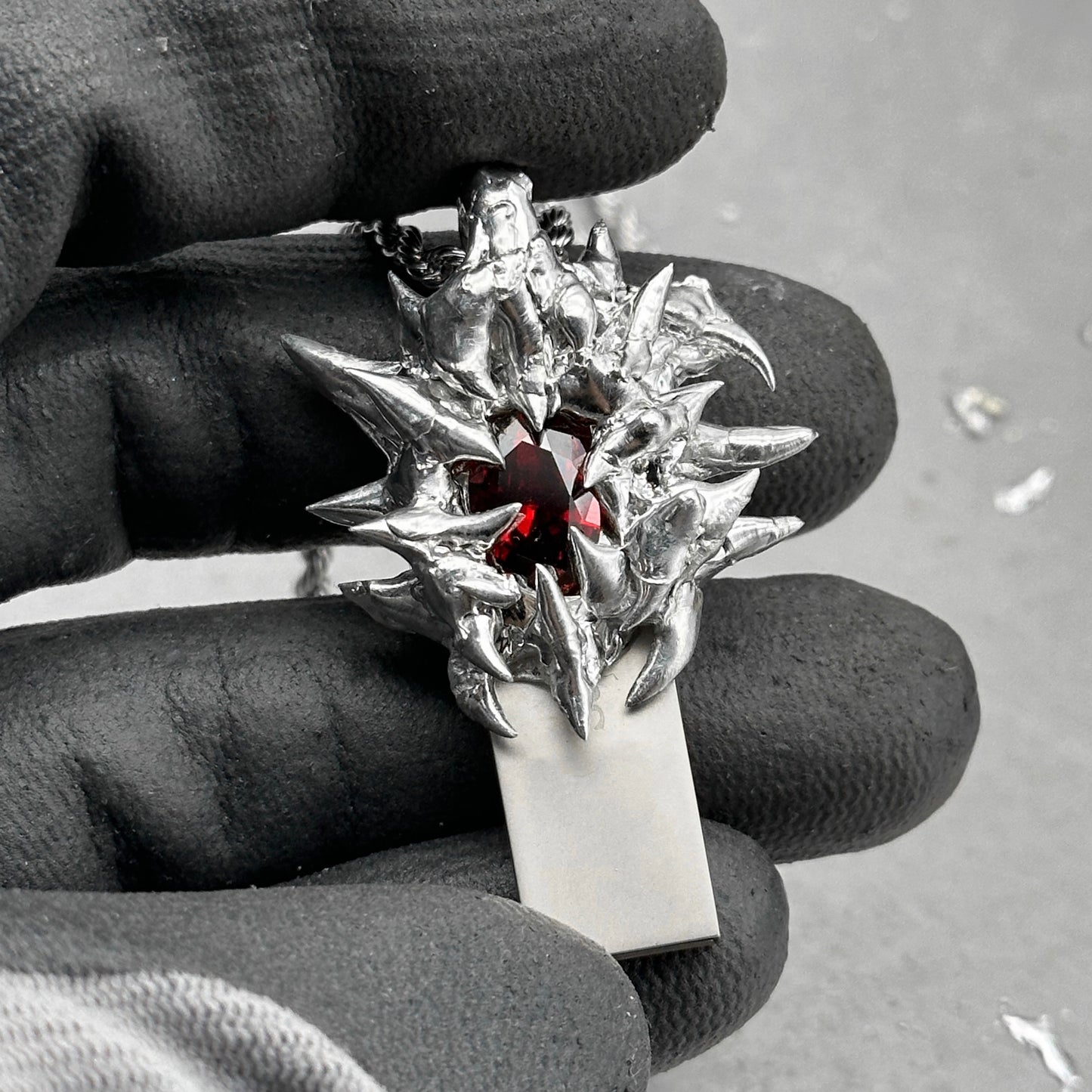 Soldered red gem usb necklace