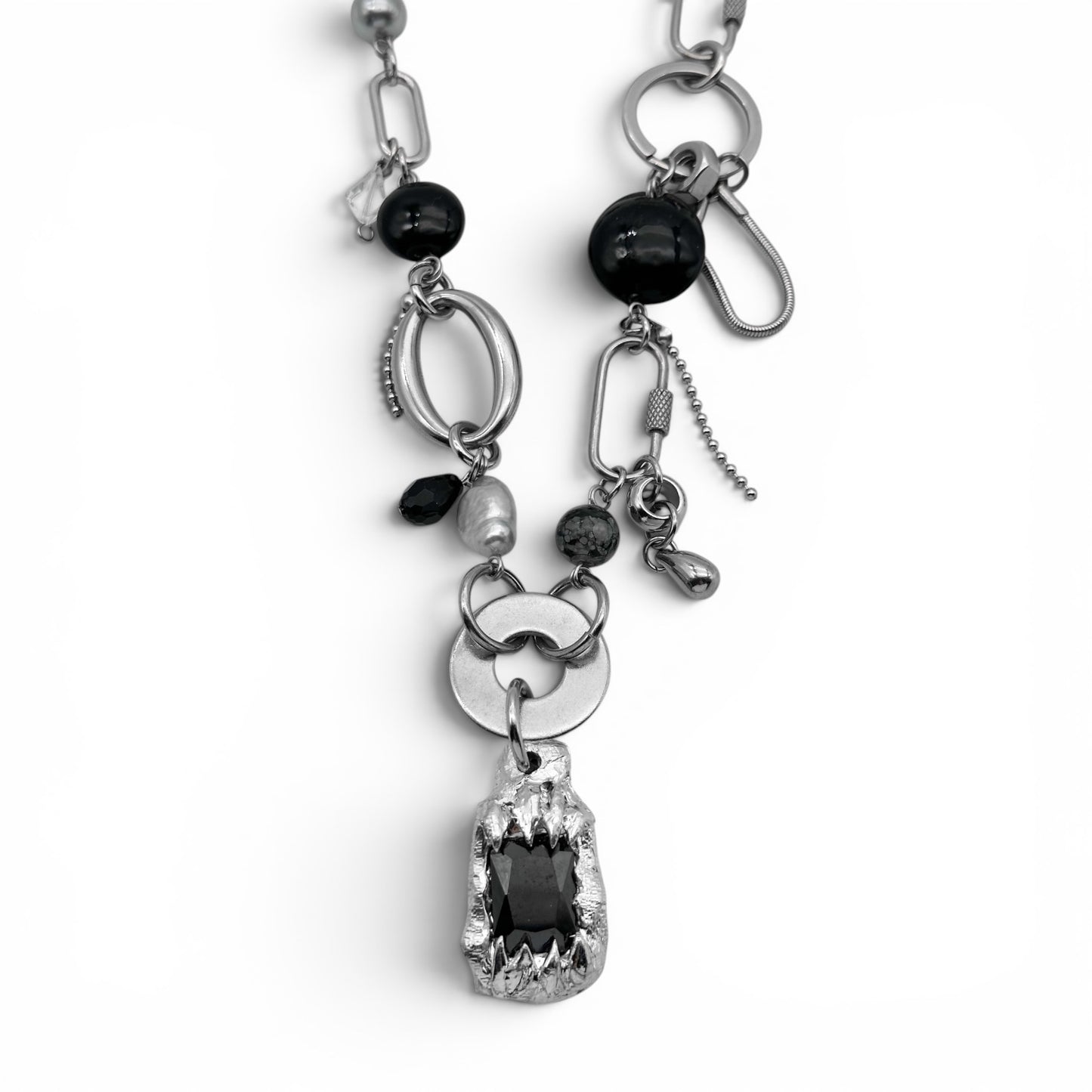 Soldered Black Gem Pendant Necklace