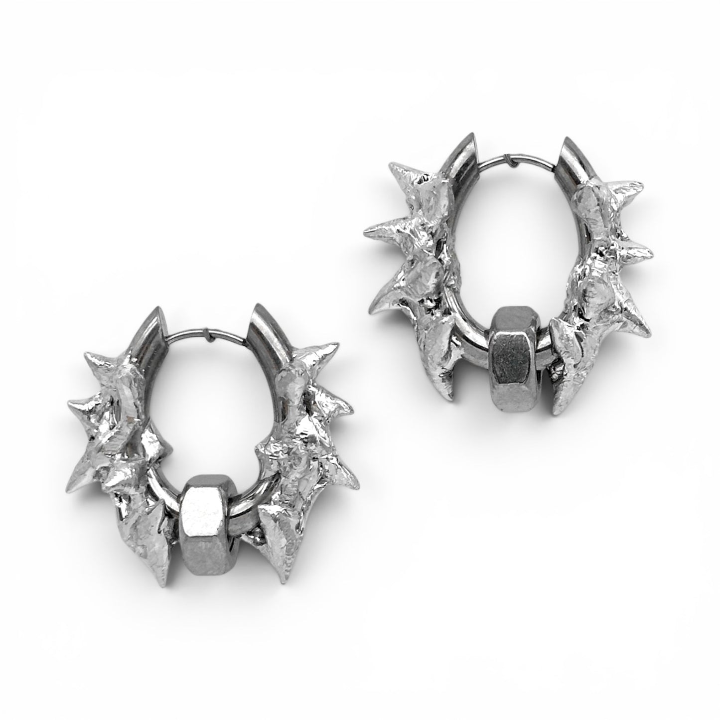 Soldered Spikes Hex Nuts Earrings
