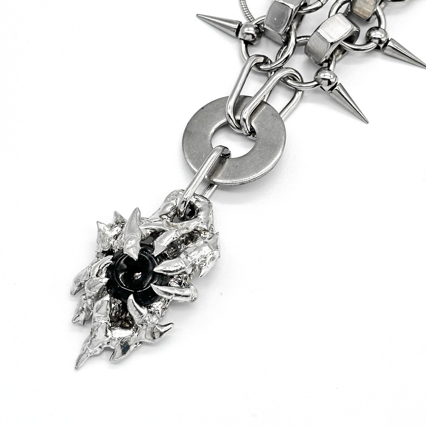 Soldered dark grey jade spikes necklace