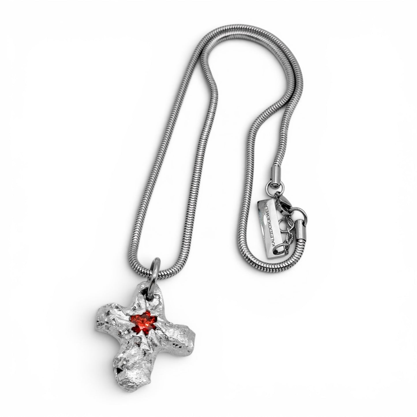 Soldered Red Gem Cross Necklace
