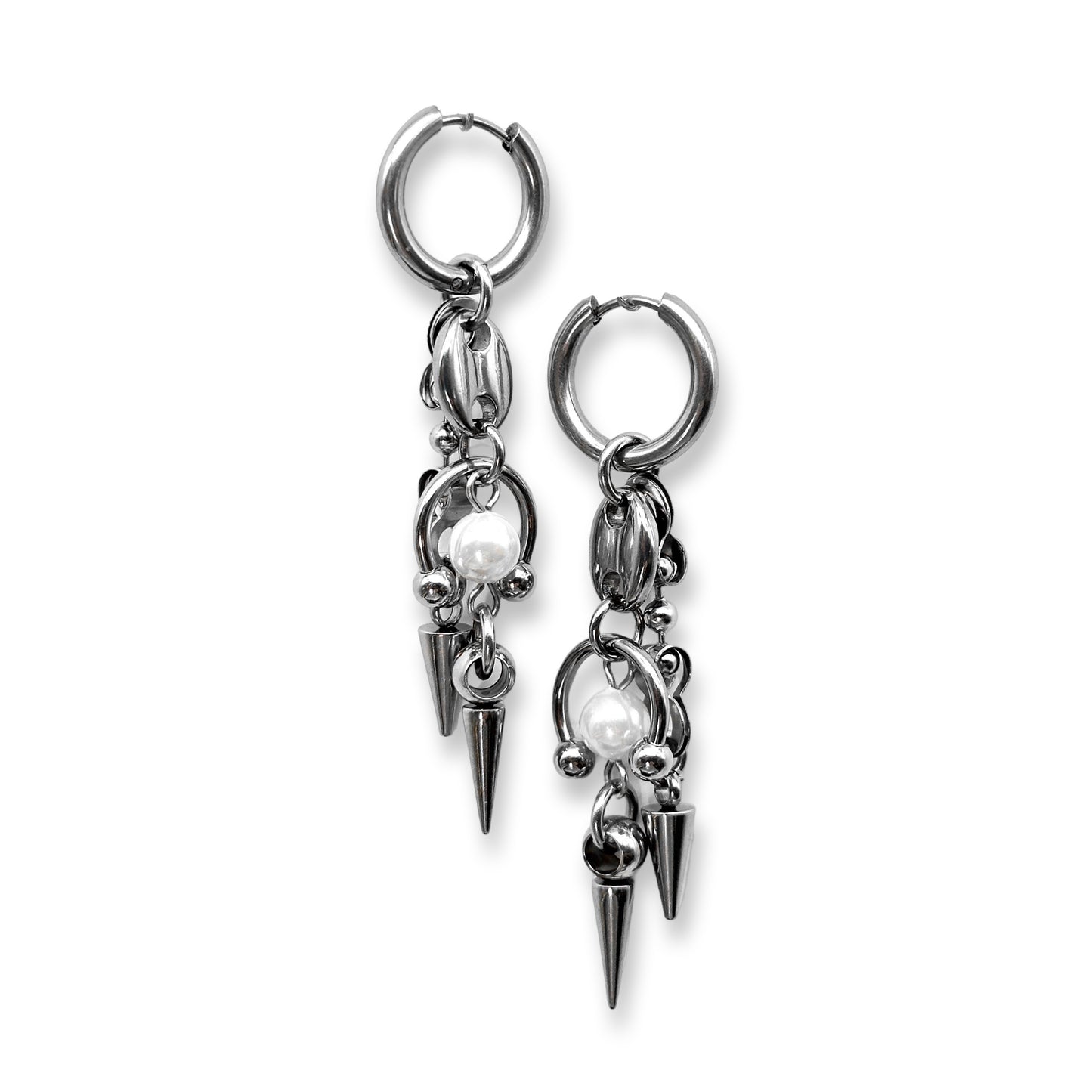 Pearl piercing spikes earrings