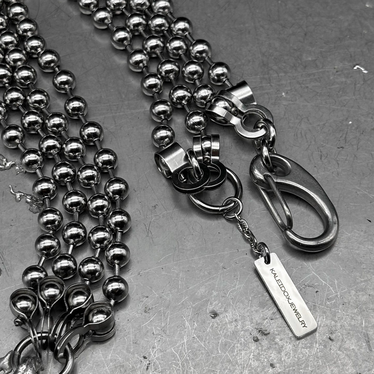 Soldered red gem pendant ball chain necklace