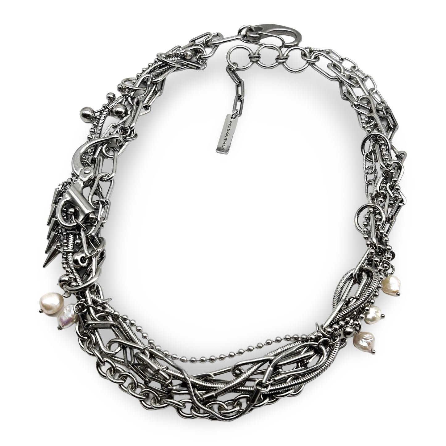 7 chains swirl little pearl, spikes, claps and piercing necklace