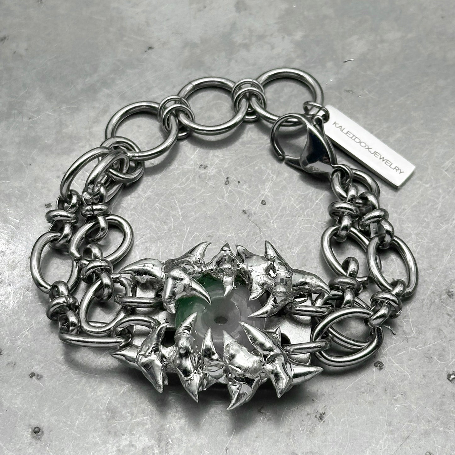 Soldered Thorns Jade Dual Chain Bracelet