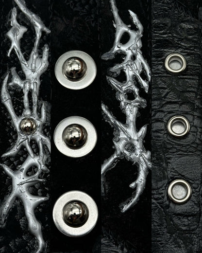 Patchwork Leather Chrome Tribals Stitch Distressed Belt