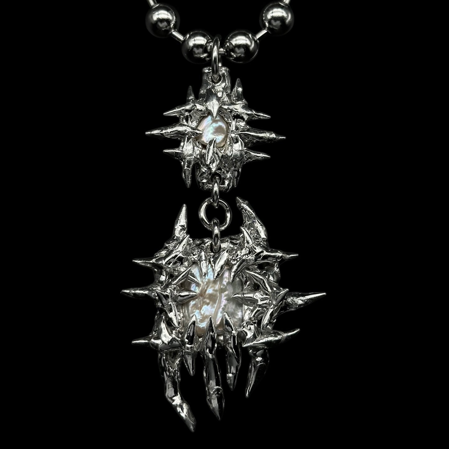 Soldered Pearl Irregular Thorns Ball Chain Necklace