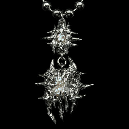 Soldered Pearl Irregular Thorns Ball Chain Necklace