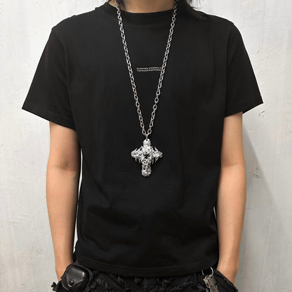 Soldered Black Gem Thorns Cross Necklace