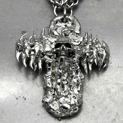 Soldered Skull Cross Pendant Spiked Chain Necklace