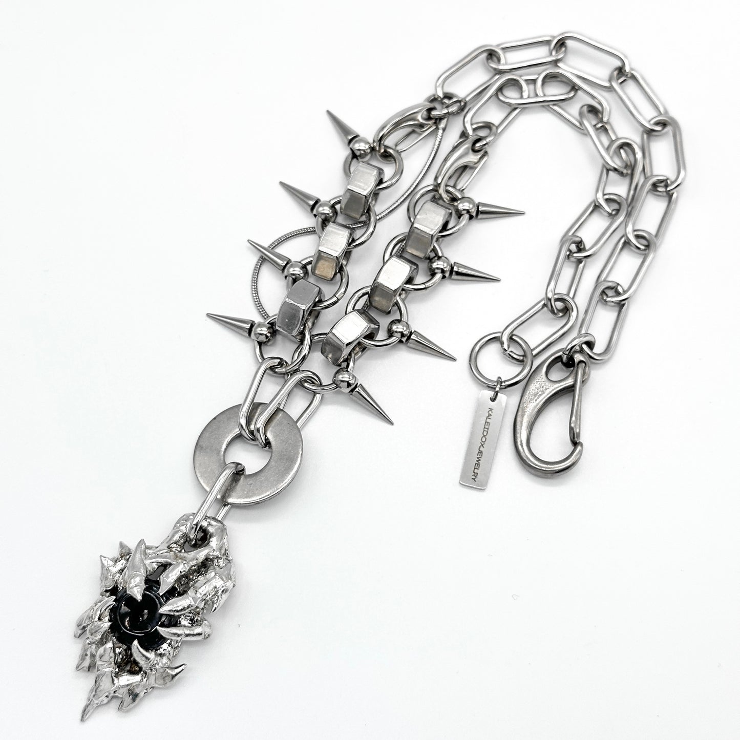 Soldered dark grey jade spikes necklace