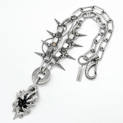 Soldered dark grey jade spikes necklace
