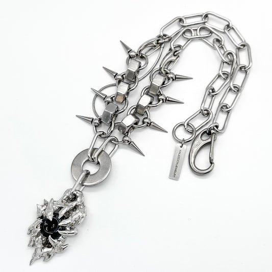 Soldered dark grey jade spikes necklace