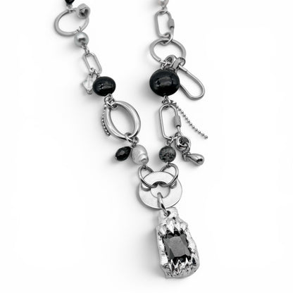 Soldered Black Gem Pendant Necklace