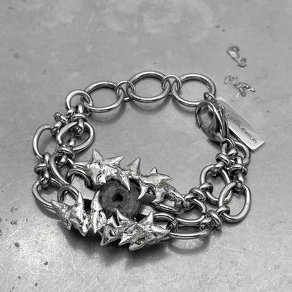 Soldered Grey Jade Thorns Double Chain Bracelt