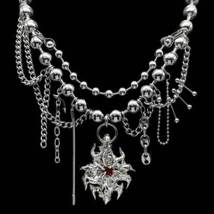 Soldered Red Gem Pendant Ball Chain Drop Necklace