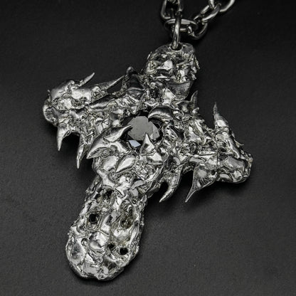 Soldered Black Gem Thorns Cross Necklace