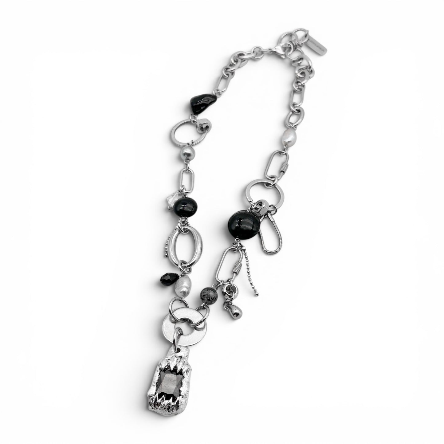Soldered Black Gem Pendant Necklace