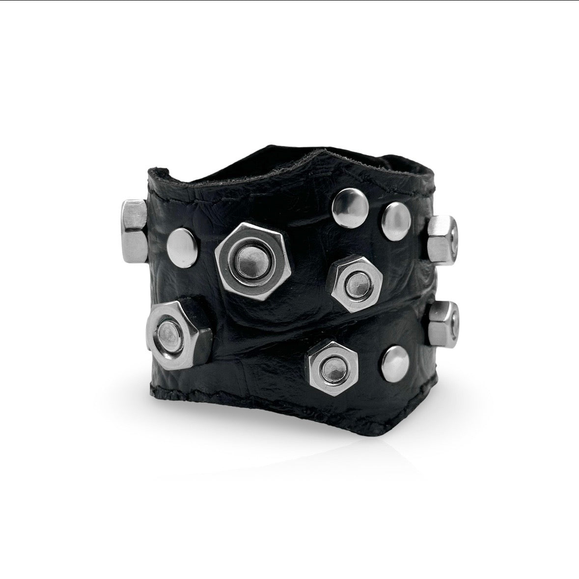 Croc Embossed Hex Nuts Wide Cuff Bracelet