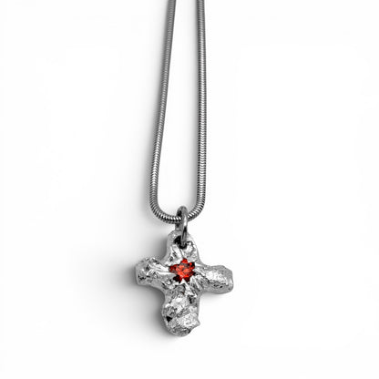 Soldered Red Gem Cross Necklace
