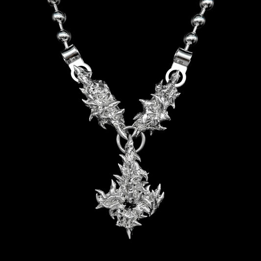 Soldered upside down cross thorns ball chain necklace
