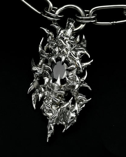 Soldered black gem pendant chunky necklace