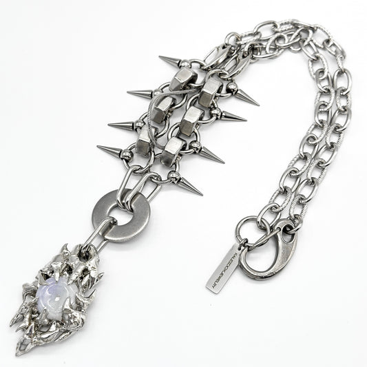 Soldered white jade spikes necklace
