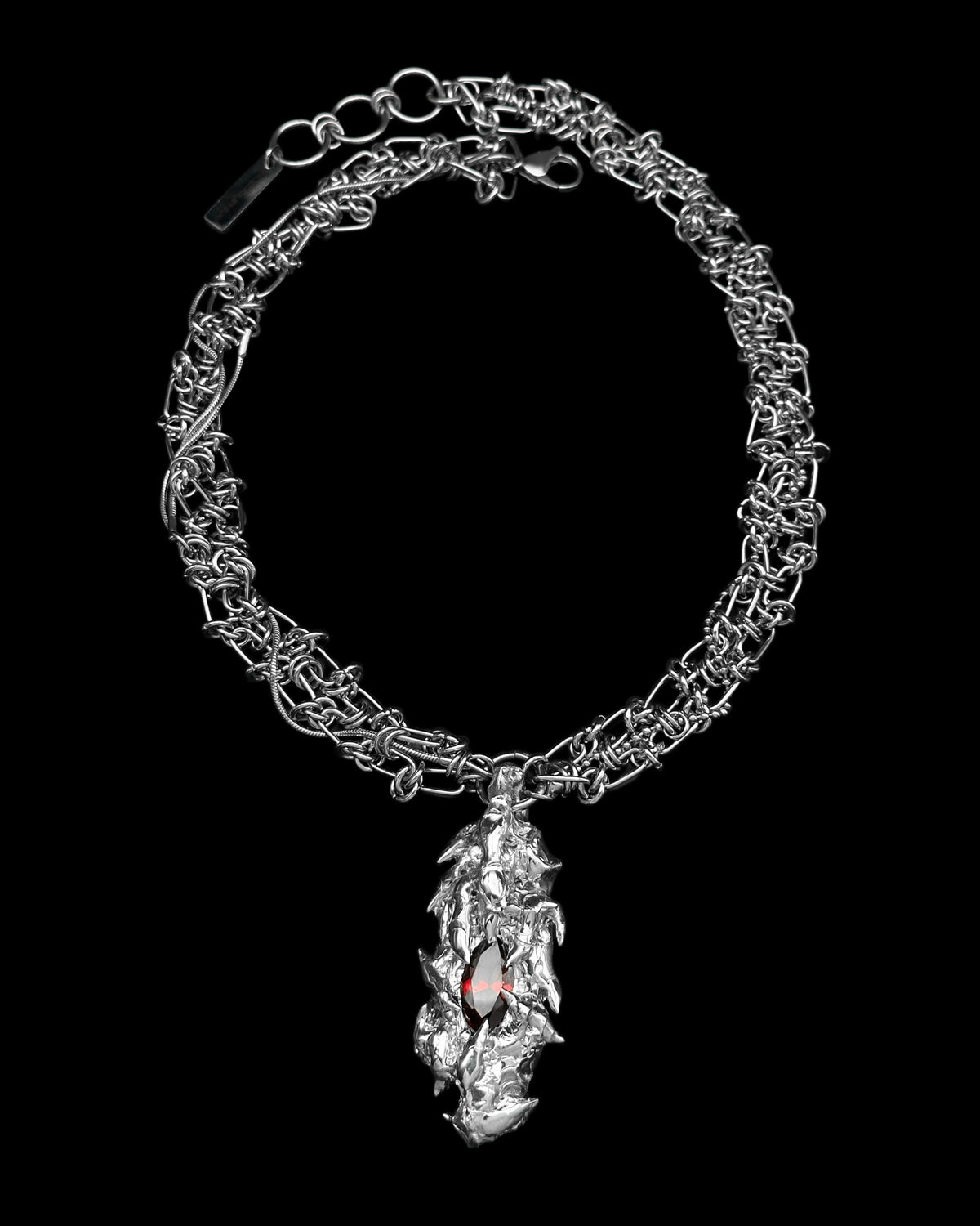Soldered Red Gem Thorns Pendant Three-in-one Chain Necklace