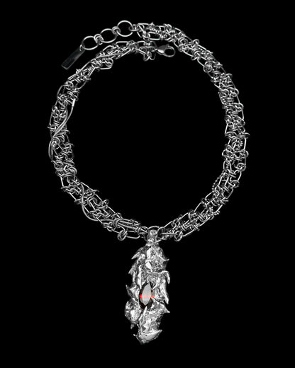 Soldered Red Gem Thorns Pendant Three-in-one Chain Necklace