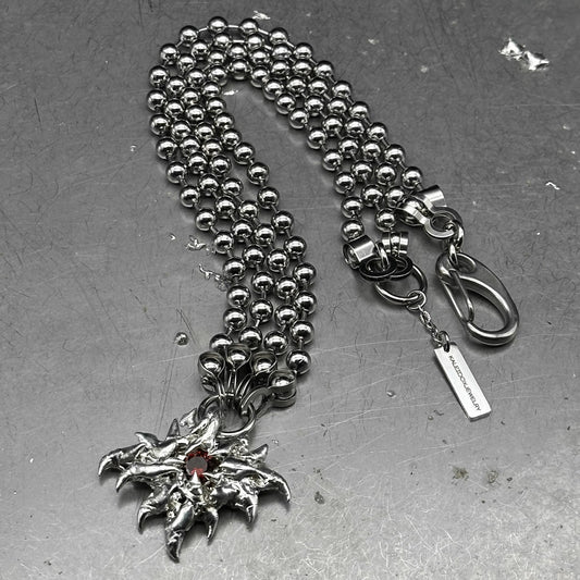 Soldered red gem pendant ball chain necklace