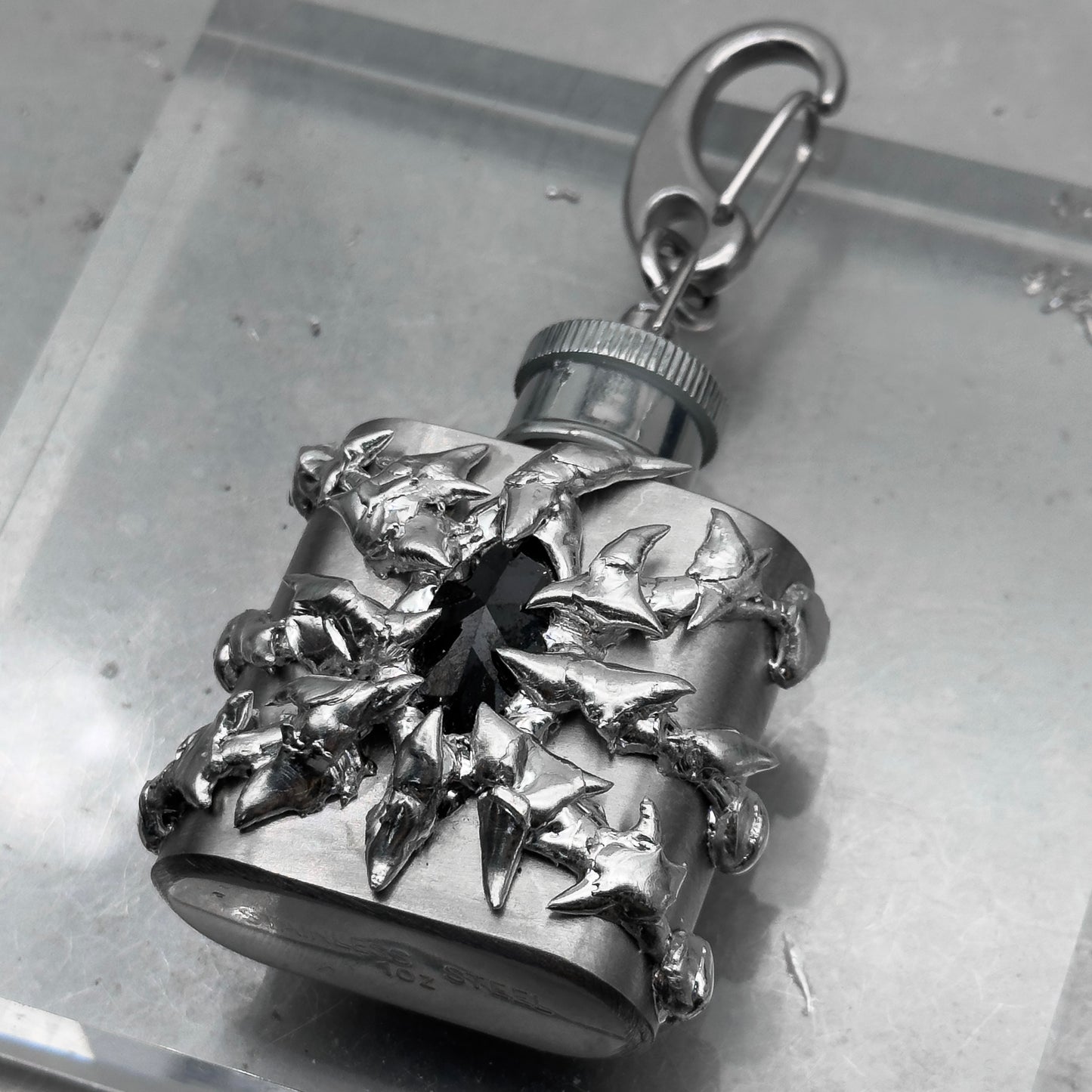 Soldered Black Gem Wine Bottle Keychain
