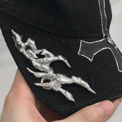 Outline Cross Soldered Thorns Cap 03