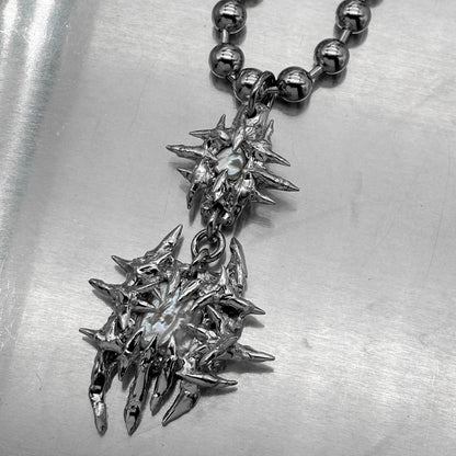 Soldered Pearl Irregular Thorns Ball Chain Necklace