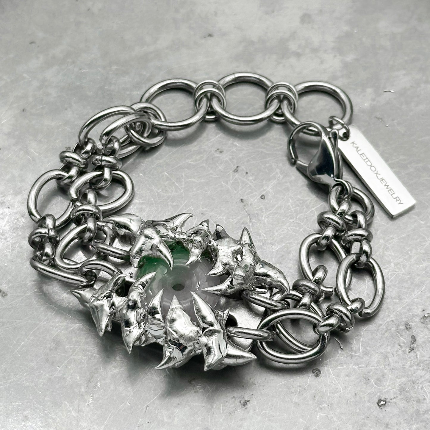 Soldered Thorns Jade Dual Chain Bracelet