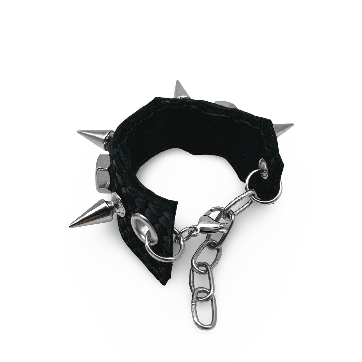 Snake Embossed Spikes and Hex Nuts Chain Bracelet