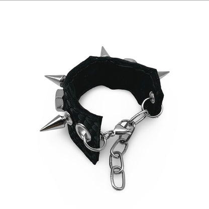 Snake Embossed Spikes and Hex Nuts Chain Bracelet