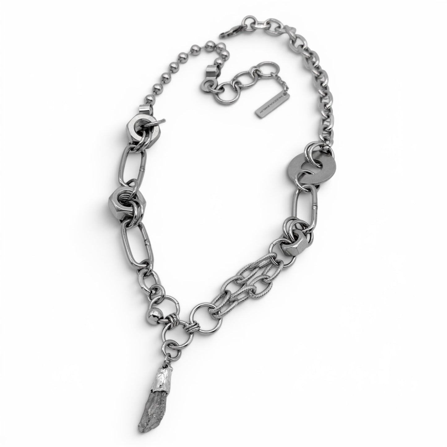 Grey Crystal Pendant Chain Mail Hex Nuts Necklace