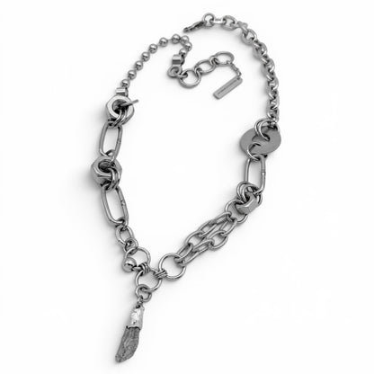 Grey Crystal Pendant Chain Mail Hex Nuts Necklace