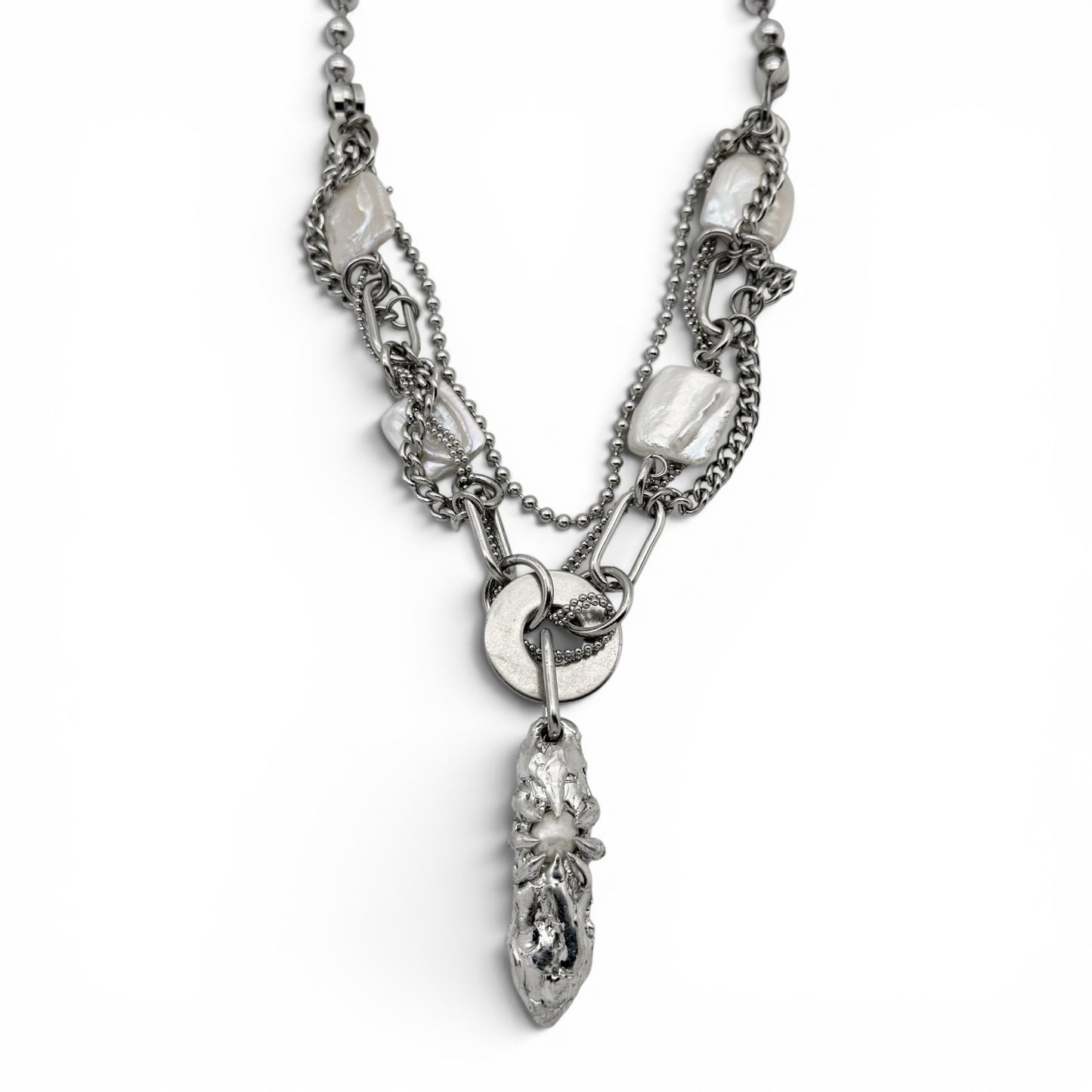 Soldered Pearl Pendant & Square Pearl Chain Necklace