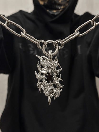 Soldered black gem pendant chunky necklace