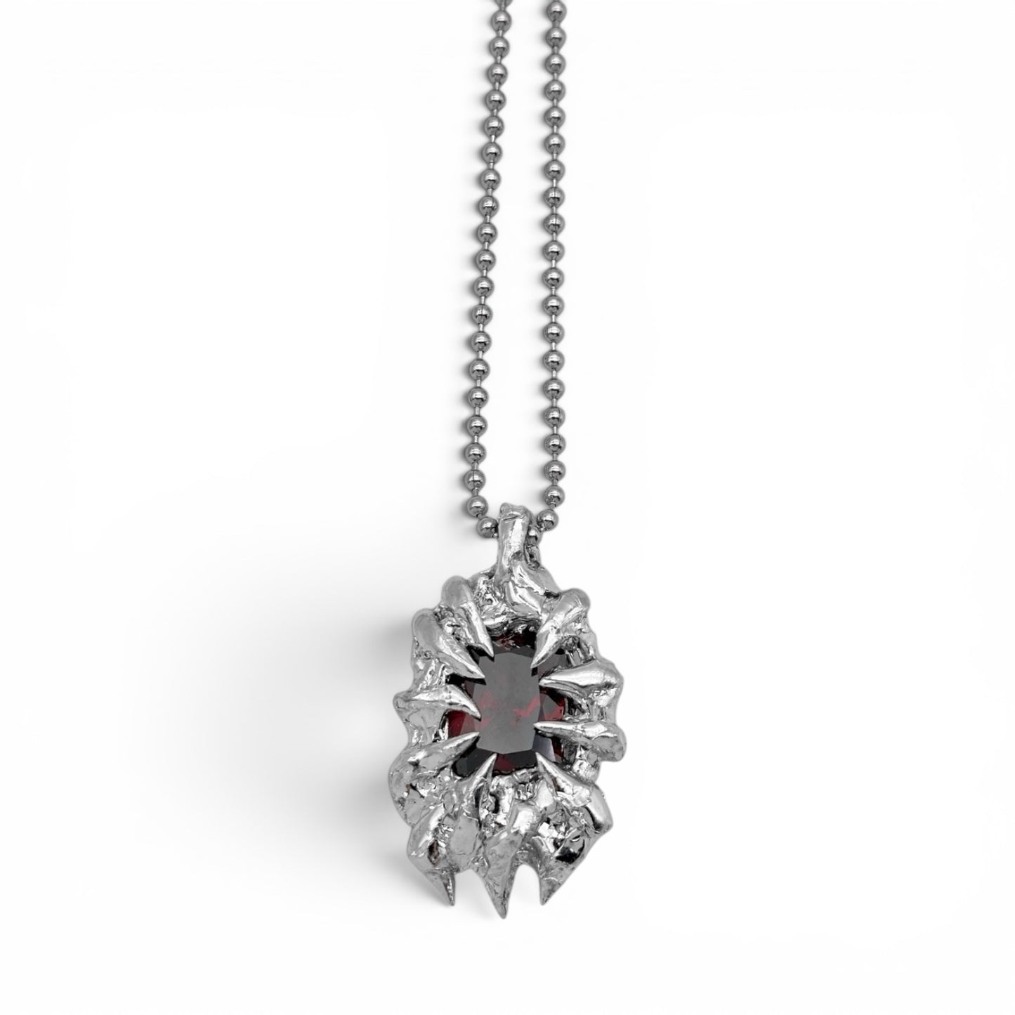 Soldered Thorns Red Gem Ball Chain Necklace