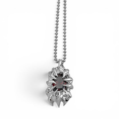 Soldered Thorns Red Gem Ball Chain Necklace