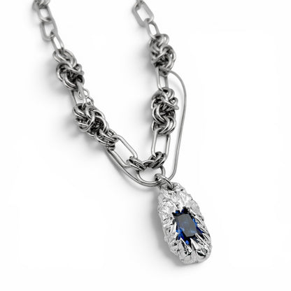 Soldered Blue Gem Pendant Chain Mail Necklace