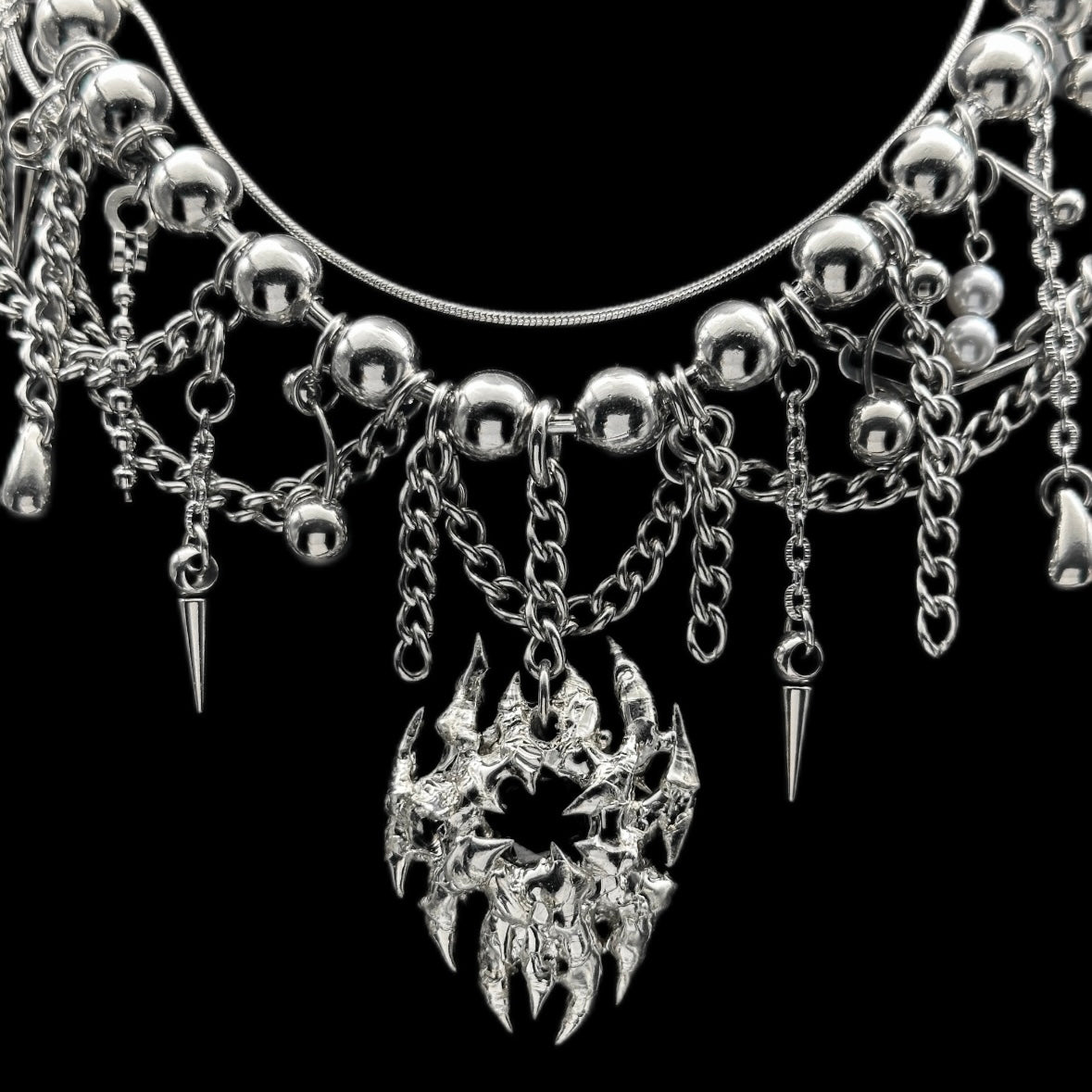 Soldered Black Gem Pendant Ball Chain Necklace