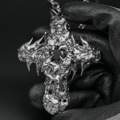 Soldered Black Gem Thorns Cross Necklace